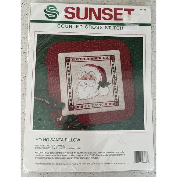 Ho-Ho Santa Pillow Sunset Counted Cross Stitch Kit Size 8" X 8" 1992 New Vintage - Picture 1 of 5